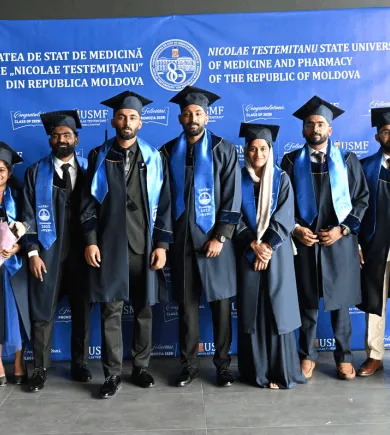 International graduates in academic gowns